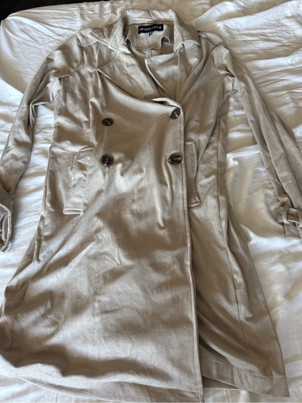 Kendall & Kylie Women's Light Taupe Double-Breasted Trench Coat